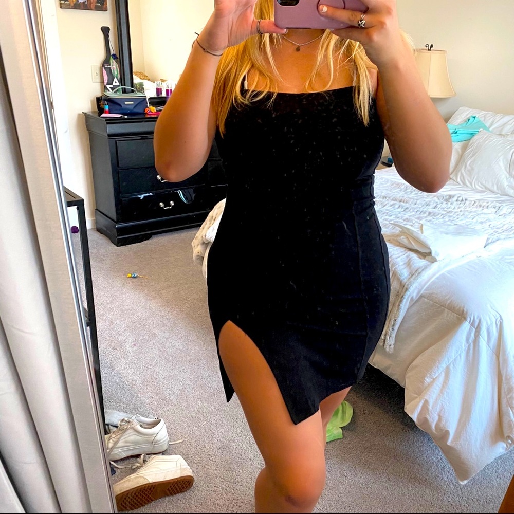 Classic Black Mini Dress with Slit